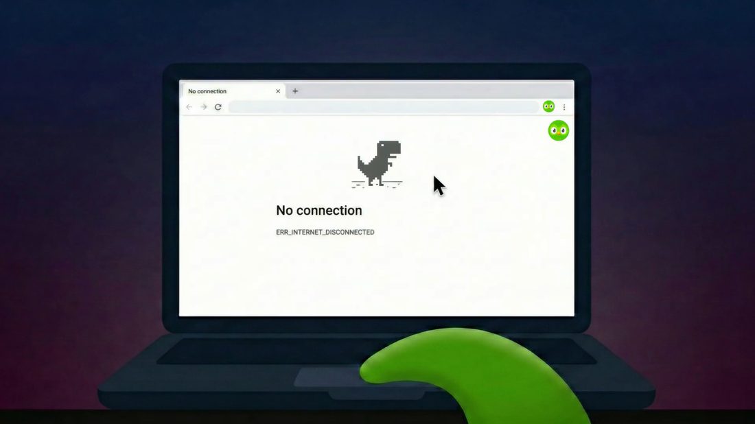 Laptop showing the Duo screensaver when offline