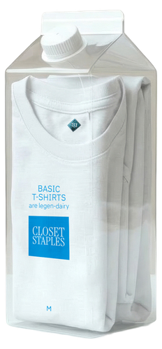 Tex Closet Staples milk carton packaging